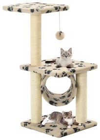 Albero Per Gatti E Tiragraffi Sisal 65 Cm Zampe Stampate Beige /