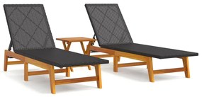 Set mobili da giardino 3 pz polyrattan e legno massello acacia
