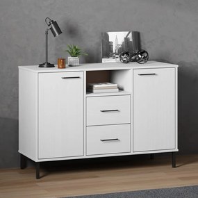 Credenza Gambe Metallo Bianco 113x40x77 Cm Legno Massello Oslo /
