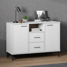 Credenza Gambe Metallo Bianco 113x40x77 Cm Legno Massello Oslo /