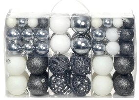 Set Palline di Natale 100 pz 3/4/6 cm, Bianco/Grigio