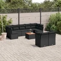 Set Divani da Giardino 10pz con Cuscini in Polyrattan Nero 3223808