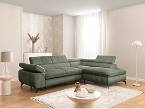 Divano angolare verde (con penisola a destra/a L) con rivestimento in velluto a coste Marbeya – Ropez