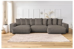 Divano angolare grigio/marrone con rivestimento in velluto a coste Voltaire – Bobochic Paris