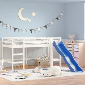 Letto Soppalco Scivolo Bambini Bianco 90x190 Cm Massello Pino /