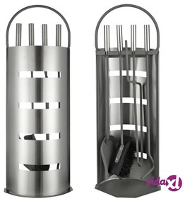 HI Set di Attrezzi per Caminetto 5 pz Argento 23x14,5x66 cm