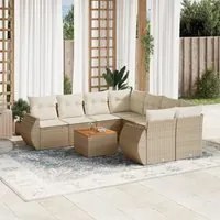 Set Divano da Giardino 9 pz con Cuscini Beige in Polyrattan 3224931