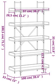 Libreria 5 Ripiani Rovere Fumo 100x33x180,5cm Legno Multistrato