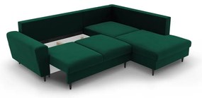 Divano angolare verde allungabile e con contenitore (con penisola a destra/a L) con rivestimento in velluto Kyoto – Cosmopolitan Design