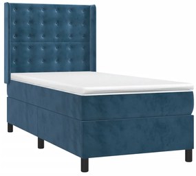 Letto a molle con materasso e led blu scuro 90x200cm in velluto