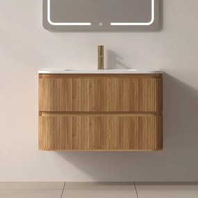 Mobile bagno 80 cannettato con lavabo incasso ceramica | KAM-NORTH-80C - KAMALU