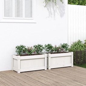 Fioriere Da Giardino 2 Pz Bianche İn Legno Massello Di Pino /