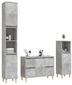 Set mobili da bagno 3 pz grigio cemento in legno multistrato