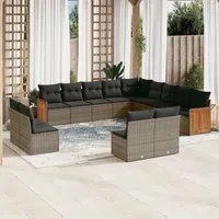 Set Divani da Giardino 13 pz con Cuscini Grigio in Polyrattan 3260569