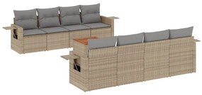Set divano da giardino 9 pz con cuscini beige misto polyrattan