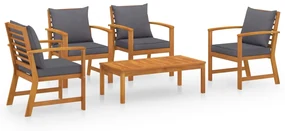 Set divani da giardino 5 pz con cuscini in massello di acacia