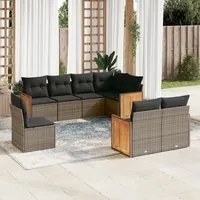 Set Divano da Giardino 8 pz con Cuscini Grigio in Polyrattan 3227845