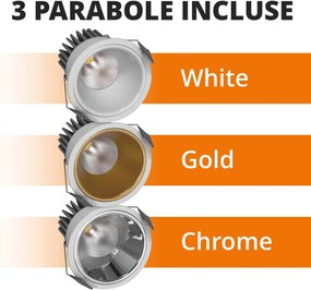Faro da Incasso 12W Foro Ø75mm Bianco IP40 CCT BRIDGELUX LED 3 Parabole Colore Bianco Variabile CCT