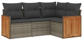 Set divani da giardino 4 pz con cuscini in polyrattan grigio