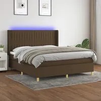 Letto a Molle Materasso e LED Marrone Scuro 160x200 cm Tessuto 3139048