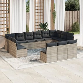 Set divani giardino 13 pz con cuscini grigio chiaro polyrattan