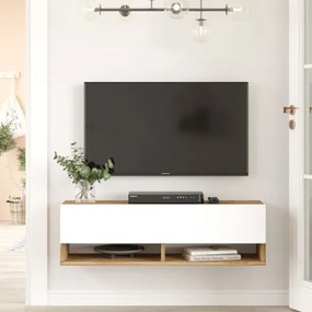 Mobile Tv Sospeso 100x32x30 Effetto Legno Rovere E Bianco Evolution