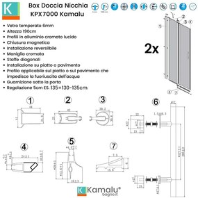 Kamalu - Doccia un lato 135 cm doppio battente laterali KPX7000