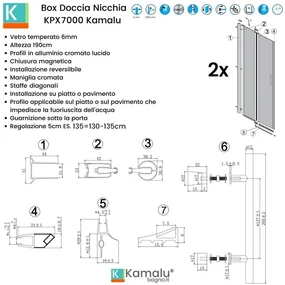Kamalu - Doccia un lato 135 cm doppio battente laterali KPX7000