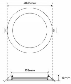 Pannello LED Rotondo 15W, 1.500lm, no Flickering, Foro Ø153-160mm, Dimmerabile Colore  Bianco Naturale 4.000K