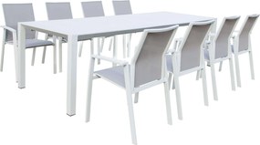 ARIZONA - set tavolo in alluminio cm 100 x 51,50/104/156/208/260 x 74 h con 8 poltrone Lotus