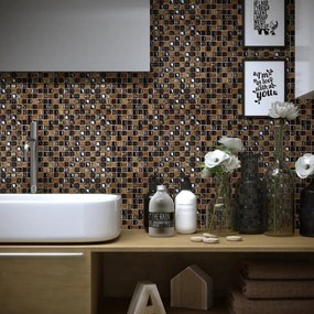 Mosaico in pietra Freedom Brown marrone e rame L 30 x L 30cm x Sp. 8 mm, 11 pezzi