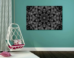 Quadro su tela – Mandala ipnotica in bianco e nero