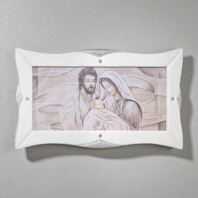 Quadro su tela moderno 50x120 cm con cornice in pelle Bianca Sacra Famiglia