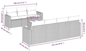 Set divano da giardino 8 pz con cuscini grigio in polyrattan