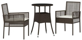 Set da pranzo da giardino  3 pezzi marrone in rattan polietilene