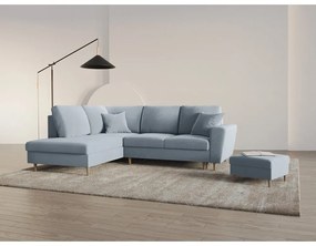 Divano angolare azzurro allungabile e con contenitore (con penisola a sinistra/a L) con rivestimento in velluto Kyoto – Cosmopolitan Design