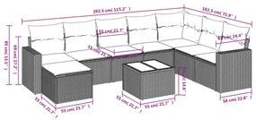 Set divani da giardino 9 pz con cuscini nero in polyrattan