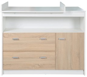 Cassettiera bassa per bambini in rovere con fasciatoio in bianco e naturale 117x98 cm Gabriella - Roba