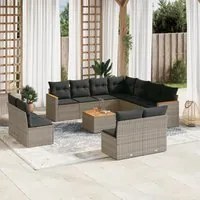 Set Divani da Giardino 12 pz con Cuscini Grigio in Polyrattan 3258497