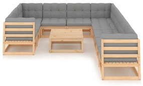 Set divani da giardino 11 pz con cuscini legno massello di pino