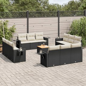 Set divani da giardino 13pz con cuscini nero in polyrattan