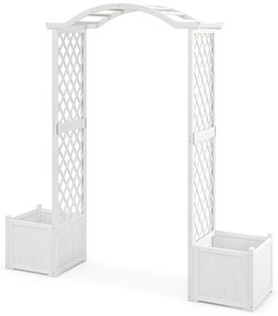 Costway Arco da giardino in legno con fioriere, Pergolato da esterno per piante rampicanti ortaggi decorazioni Bianco