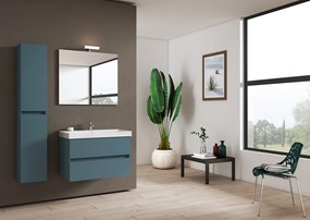 Mobile bagno sospeso con lavabo L 79.5 x H 50 x P 45.5 cm laccato opaco blu pacifico 2 cassetti per vasca centrale Kora