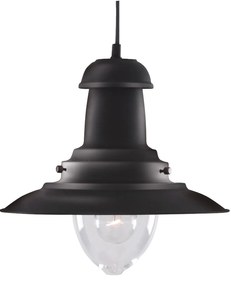 Sospensione Rustico-Country Fisher Man Acciaio Nero Vetro 1 Luce E27