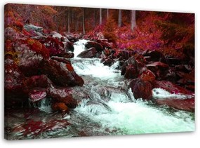 Quadro su tela, Torrente di montagna foresta rosso  Dimensioni 100x70