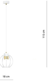 Sospensione Minimal Orfeo 1 Luce In Acciaio Bianco A Gabbia Con Oro