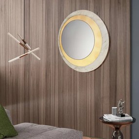 Specchio rotondo 80x80 cm in marmo laminato Avorio foglia oro - DAVID