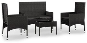 Set divani da giardino 4 pz con cuscini nero in polyrattan