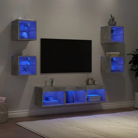 Mobili Tv A Muro Con Led 7pz Grigio Cemento Legno Multistrato /