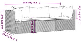 Set Divani da Giardino 3 pz con Cuscini Nero in Polyrattan